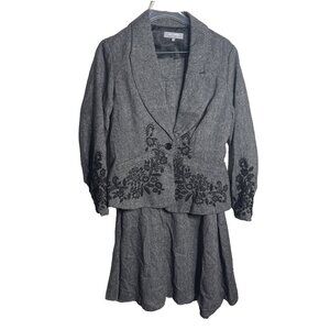 Vintage DalyDress Woman Suit Blazer Mermaid Skirt Set Sz 38/40 Gray Embroidered